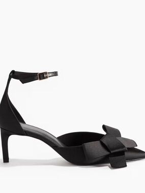 H&M Black Ankle-Strap Pointed-Toe Heels with Bow Accent